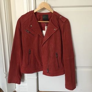 Suede red moto jacket Joie brand new w/tags small